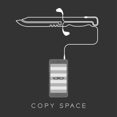 Kulaklık kablosu kümesinden yapılan ekran ve bıçak şekli hırsız maskesi sembolü ile Smartphone 