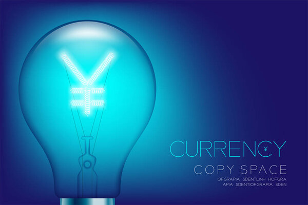 Alphabet Incandescent light bulb switch on set Currency JPY (Japanese Yen) symbol concept