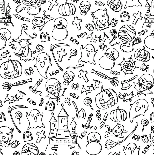 Nahtlose Muster Hintergrund halloween Kinder Hand Zeichnung Set — Stockvektor