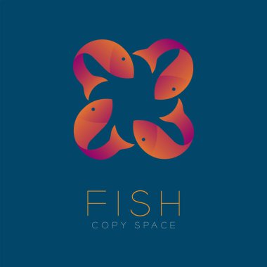 Dört balık sembol simge kümesi turuncu mor degrade renk tasarımı