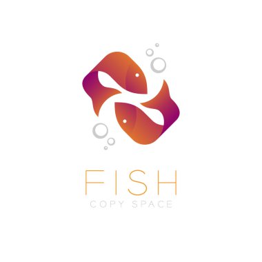 Küme iki balık ya da balık sembol simge ve hava kabarcık