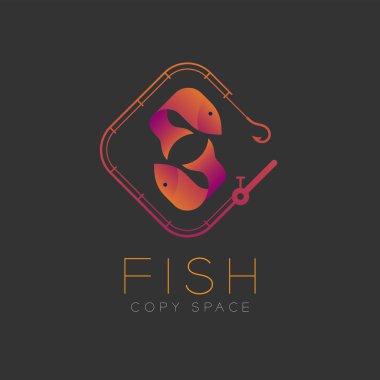 İki balık ya da balık sembol simge ve olta ayarla