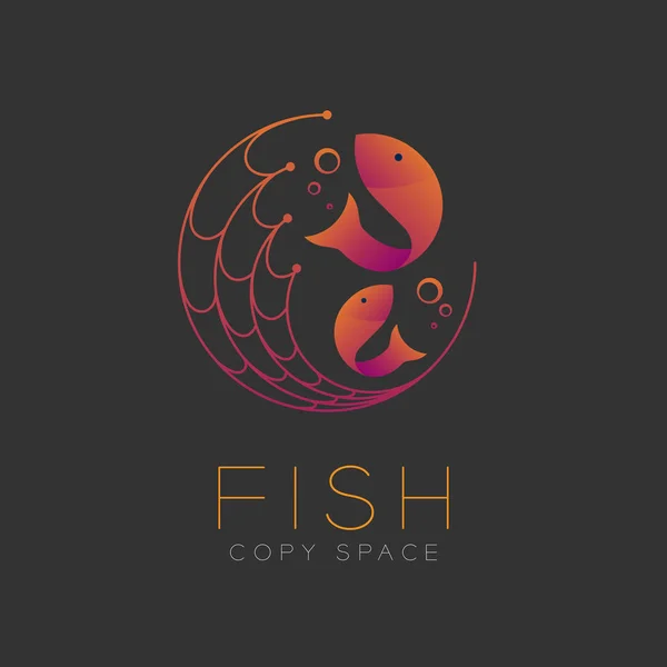 Symbole de poisson icône et filet de pêche, ensemble bulle d'air — Image vectorielle