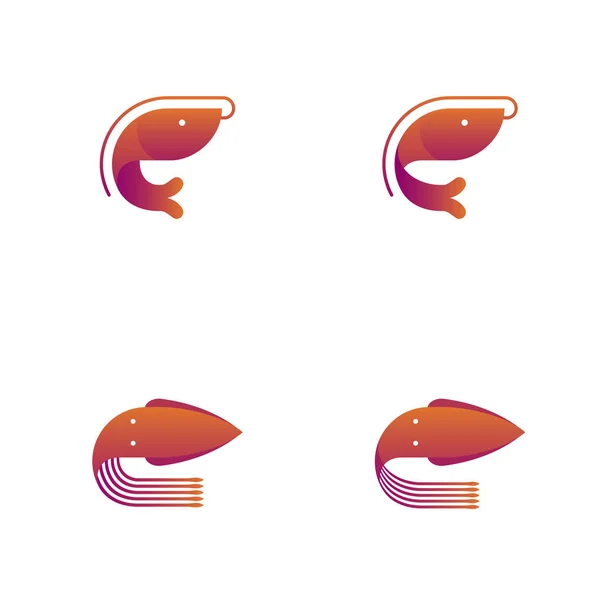 Juego de iconos de símbolo de camarones y calamares — Vector de stock