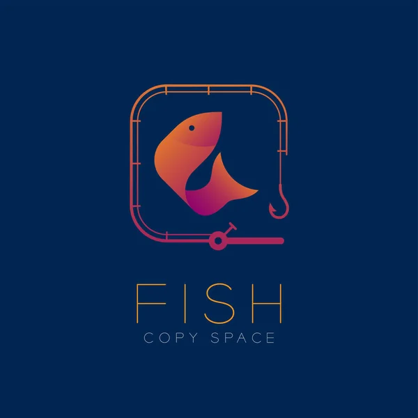 Ícone de símbolo de peixe e conjunto de haste de pesca — Vetor de Stock