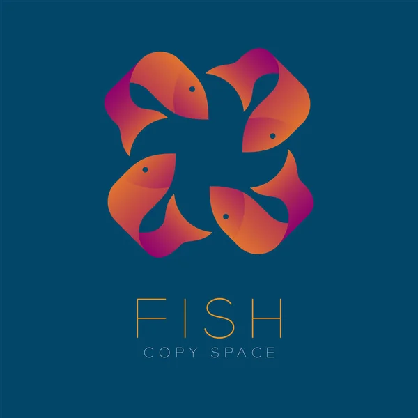 Четыре символа рыбы иконка набор оранжевый фиолетовый градиентный дизайн цвета — стоковый вектор