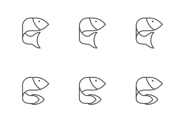 Poisson icône symbole ensemble contour dessin illustration — Image vectorielle