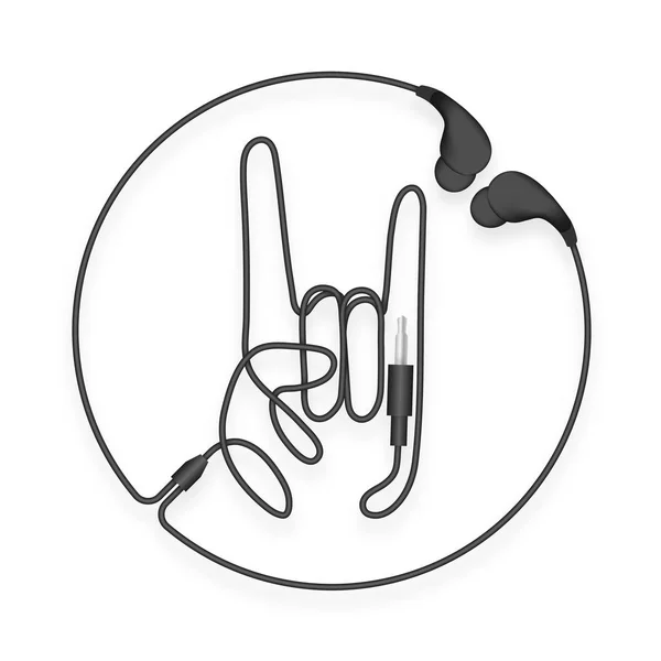 Earphones Ear Type Black Color Rock Hand Sign Language Circle — Stock Vector