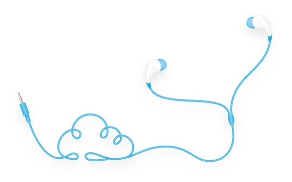 Auriculares Tipo Ear Color Azul Símbolo Cloud Hecho Cable Aislado — Vector de stock