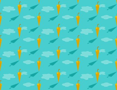 Şemsiye sarısı 3d izometrik dikişsiz desen, hava yağmurlu mevsim konsept tasarım çizimi izole edilmiş yeşil arkaplan fotokopi alanı, vektör 10