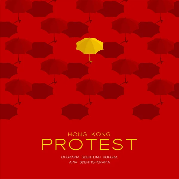 Sarı şemsiye 3d izometrik desen, Hong Kong suçlu iadesini protesto ediyor hukuki problem konsepti posteri ve sosyal afiş kare tasarım illüstrasyonu kırmızı arkaplanlı, vektör — Stok Vektör