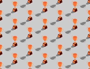 Bronz ya da Bakır Kupa üç boyutlu izometrik desensiz kupa, kazanan konsept poster ve sosyal afiş tasarım illüstrasyonları kopya alanı ile gri arkaplanda izole edilmiş, vektör 10