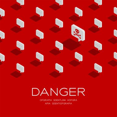 Kurukafa ve çapraz kemikler konuşma baloncuğu mesajında 3d izometrik desen, Tehlike konsept posteri ve sosyal afiş kare tasarım illüstrasyonunda imzalanır.