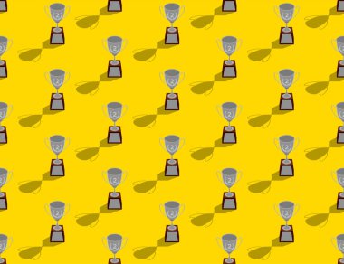 Gümüş Kupa iki numara üç boyutlu izometrik iz bırakmayan model, kazanan konsept poster ve sosyal afiş tasarım illüstrasyonları sarı arka planda izole edilmiş, fotokopi alanı olan, vektör 10