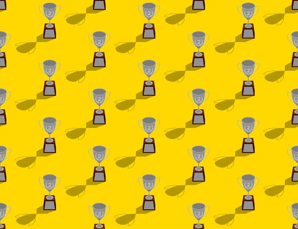 Silver Trophy Cup numer dwa 3d izometryczny bezszwowy wzór, Plakat koncepcyjny zwycięzcy i baner społeczny post design ilustracji izolowane na żółtym tle z miejsca kopiowania, wektor eps 10 — Wektor stockowy