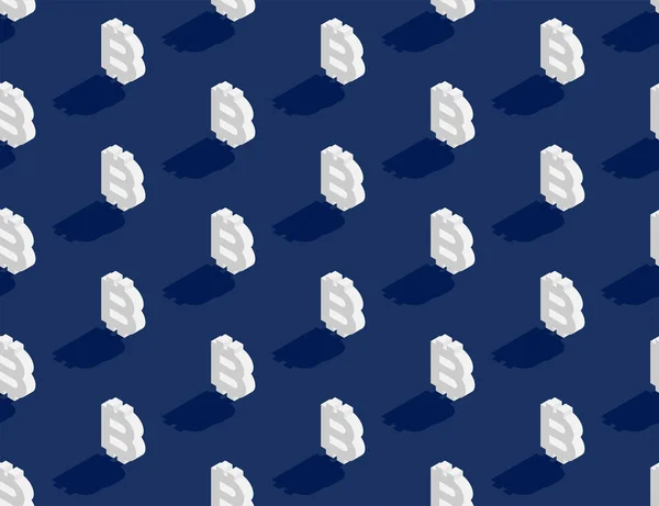 Bitcoin σύμβολο νόμισμα 3d ισομετρική αδιάλειπτη μοτίβο, Cryptocurrency αφίσα έννοια blockchain τεχνολογίας και κοινωνικό banner μετά το σχεδιασμό εικονογράφηση απομονώνονται σε μπλε φόντο, διάνυσμα eps 10 — Διανυσματικό Αρχείο