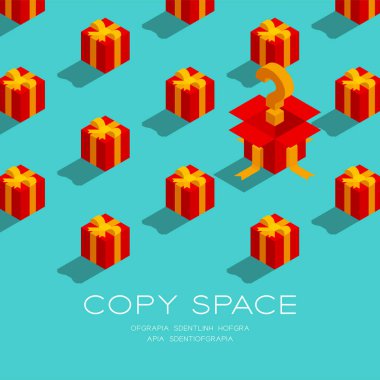 3d izometrik desenli hediye kutusu, Noel ve Mutlu Yıllar konsept posteri ve afiş kare çizimi fotokopi alanı ile yeşil zemin üzerinde, vektör 10