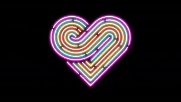 Kalp Neon Çizgi Aydınlatma Deseni Renkli Teknoloji Ağı Dijital Veri — Stok video