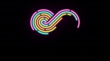 Kalp neon çizgi aydınlatma motifi renkli, teknoloji ağı dijital veri transferi, Sevgililer Günü konsept tasarımı, siyah arkaplan animasyonu 4k fotokopi alanı ile parlayan