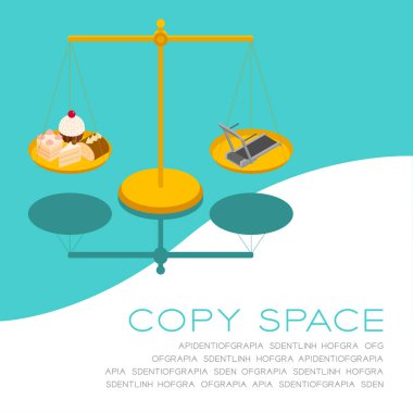 Pasta, 3d izometrik ölçekte elektrik koşu bandı, pastane sağlıklı beslenme veya kilo verme konsepti posteri ve sosyal afiş kare tasarım illüstrasyonu yeşil arka planda izole edilmiş, vektör