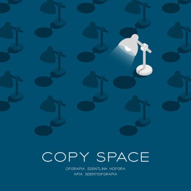 Lamba 3d izometrik desen, Elektrik ışığı konsepti posteri ve sosyal afiş kare tasarım illüstrasyonu mavi arkaplan üzerinde izole edilmiş fotokopi alanı, vektör 10