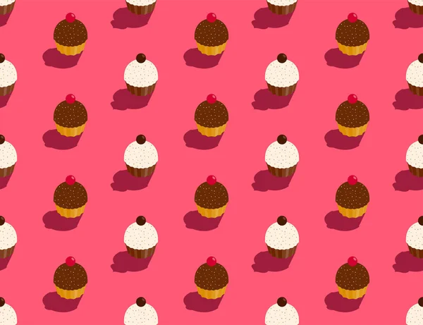 Кекс торт 3D ізометричний безшовний візерунок, концепція пекарні Десерт плакат і соціальний банер пост-дизайн ілюстрації ізольовані на рожевому фоні з пробілом для копіювання, вектор eps 10 — стоковий вектор