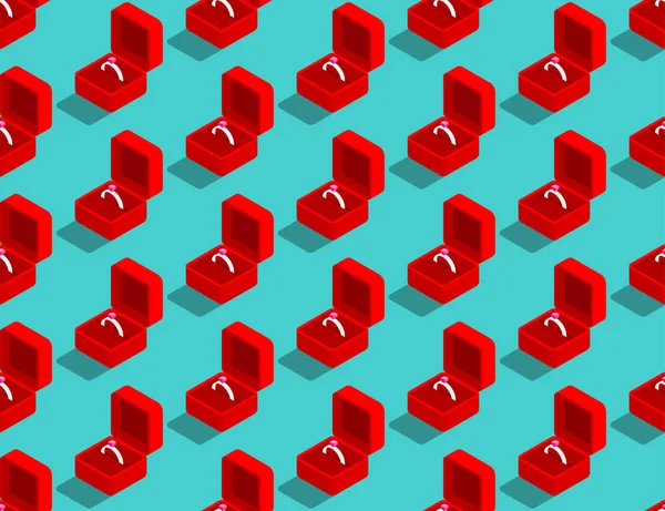 Κουτί δαχτυλιδιών γάμου κόκκινο χρώμα 3d ισομετρική αδιάλειπτη μοτίβο, Γάμος έννοια αφίσα και κοινωνική banner post design εικονογράφηση απομονώνονται σε πράσινο φόντο με αντίγραφο χώρου, διάνυσμα eps 10 — Διανυσματικό Αρχείο