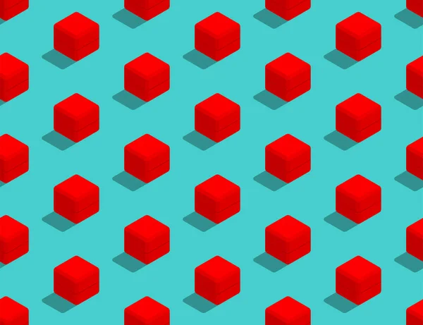 Κουτί δαχτυλιδιών γάμου κόκκινο χρώμα 3d ισομετρική αδιάλειπτη μοτίβο, Γάμος έννοια αφίσα και κοινωνική banner post design εικονογράφηση απομονώνονται σε πράσινο φόντο με αντίγραφο χώρου, διάνυσμα eps 10 — Διανυσματικό Αρχείο