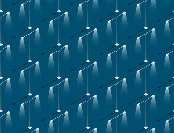 街路灯3Dアイソメトリックシームレスパターン、電気トラフィック機器のコンセプトポスターやソーシャルバナーポストデザインイラストは、コピースペースと青の背景に隔離された、ベクトルEPS 10 — ストックベクタ
