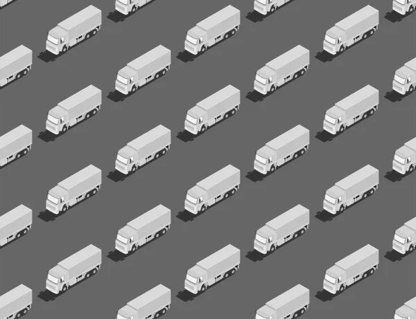 Trailer eller lastbil 3D isometrisk sømløse mønster, Logistik business transport koncept plakat og social banner indlæg design illustration isoleret på grå baggrund med kopiplads, vektor eps 10 – Stock-vektor