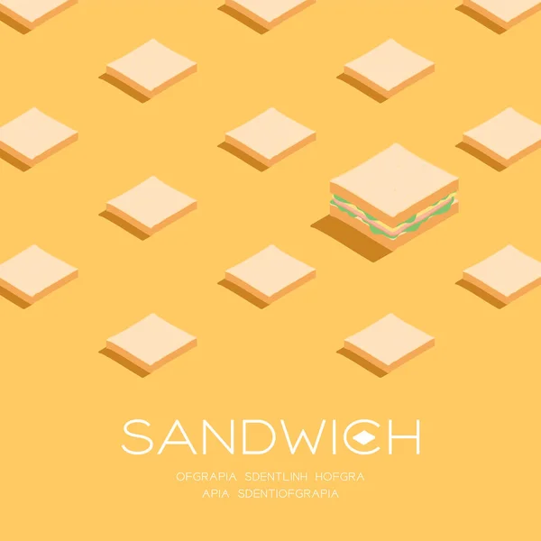Sandwich con rebanada de pan patrón isométrico 3D, panadería desayuno concepto cartel y pancarta social post cuadrado diseño ilustración aislado en fondo crema con espacio de copia, vector eps 10 — Vector de stock