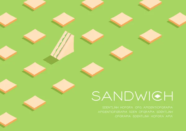 Demi-sandwich avec tranche de pain motif isométrique 3D, Petit déjeuner boulangerie concept affiche et bannière sociale post illustration design horizontal isolé sur fond vert avec espace de copie, vecteur eps 10 — Image vectorielle