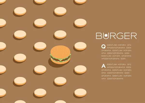 Гамбургер 3D ізометричний візерунок, плакат концепції бургер швидкого харчування та соціальний банер пост горизонтального дизайну ізольовані на коричневому фоні з пробілом для копіювання, векторні eps 10 — стоковий вектор