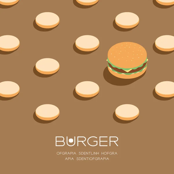 Гамбургер 3D ізометричний візерунок, плакат концепції бургер швидкого харчування та соціальний банер пост квадратний дизайн ілюстрації ізольовані на коричневому фоні з пробілом для копіювання, векторні eps 10 — стоковий вектор