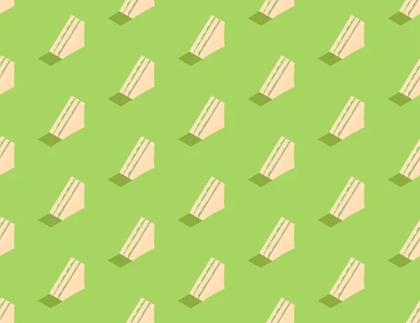 Half Sandwich 3d izometrické bezešvé vzor, Snídaně pekařství koncept plakát a sociální banner post square design ilustrace izolované na zeleném pozadí s kopírovacím prostorem, vektor eps 10 — Stockový vektor