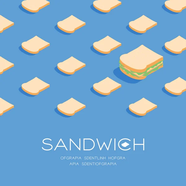 Сендвіч зі скибочковим хлібом 3D ізометричний візерунок, концепція сніданку пекарні плакат і соціальний банер пост квадратний дизайн ілюстрації ізольовані на синьому фоні з пробілом для копіювання, вектор eps 10 — стоковий вектор
