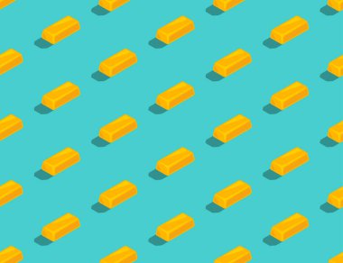 Altın külçe 3d izometrik desen, iş finans konsepti posteri ve sosyal afiş tasarım illüstrasyonları, fotokopi alanı ile izole edilmiş yeşil arka plan, vektör 10