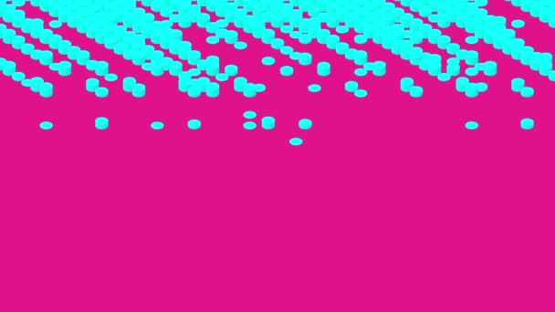 Boîte à cylindre motif d'onde de mélange isométrique virtuel 3D, conception de concept de technologie Blockchain illustration couleur bleue sur fond rose animation 4K, avec espace de copie  