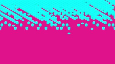 Silindir kutusu 3D sanal izometrik karıştırma dalgası deseni, Engelleme zinciri teknolojisi konsept tasarım illüstrasyon mavi renk pembe arkaplansız dikişsiz animasyon 4K, kopyalama alanı ile 