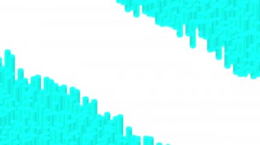 Silindir çubuğu 3D sanal izometrik karıştırma dalga deseni, Blockchain teknolojisi konsept tasarım çizimi mavi renk beyaz arka planda pürüzsüz döngü animasyonu 4K, kopyalama alanı ile 