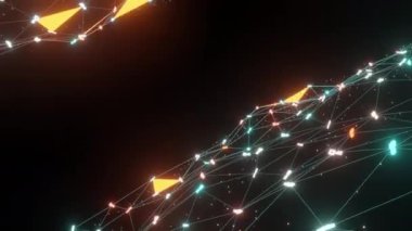 Soyut çizgi aydınlatma çerçeve yapısı geniş çerçeveli çokgen fütüristik parçacık anahtar ikonu 3D oluşturma, gizlilik ve güvenlik dijital teknolojisi arka plan kusursuz döngü animasyonu 4K, boşluğu kopyala