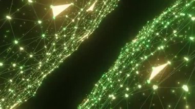 Soyut çizgi aydınlatma çerçeve yapısı şablonu çokgen fütüristik parçacık kalkanı ikonu 3D görüntüleme, Firewall dijital teknolojisi siyah arkaplan animasyonu 4K, boşluğu kopyala