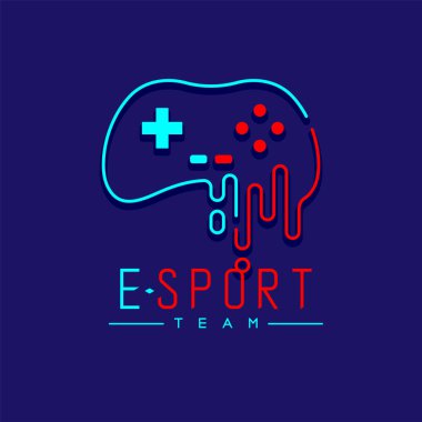 Esport logo simgesi ana hatları vuruşu, retro Joypad veya Controller oyun takımları erimesi tasarım illüstrasyonu Esport Team metin ve kopyalama alanı ile koyu mavi arkaplan izole edilmiş, vektör 10