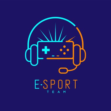 Esport streamer logo simgesi vuruşu, Joypad veya Controller oyun ekipmanı kulaklık, mikrofon ve yarıçap tasarımı ile Esport Team metin ve kopyalama alanı, vektör alanı ile izole edilmiş
