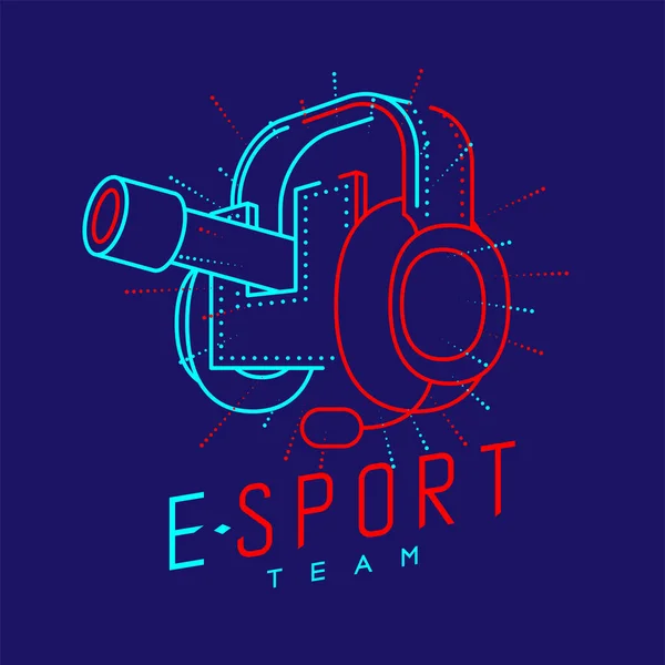 Esport Streamer Logo Icona Contorno Ictus Cuffie Gioco Con Microfono — Vettoriale Stock