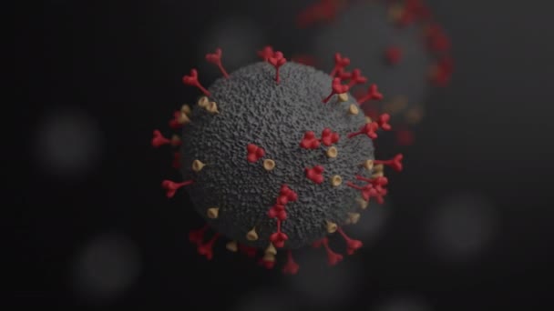 Covid 19或Coronavirus显微镜3D渲染 从武汉概念设计到黑色背景动画4K 复制空间 — 图库视频影像