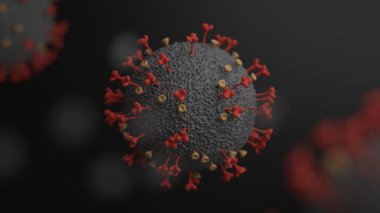 Covid-19 ya da coronavirus mikroskobu 3D görüntüleme, Wuhan konsept dizaynından pandemik kopya alanı ile siyah arkaplan üzerinde