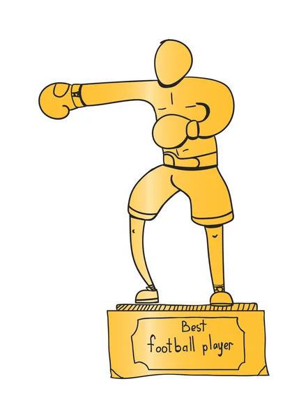 Eine goldene Boxerstatue, eine Auszeichnung bei Sportwettkämpfen, ein Vektorbild, ein flaches Design, ein Doodle-Stil — Stockvektor