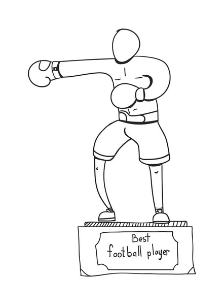 Estatua de boxeador, premio en competiciones deportivas, imagen vectorial, un diseño plano, un estilo garabato, icono en blanco y negro — Vector de stock