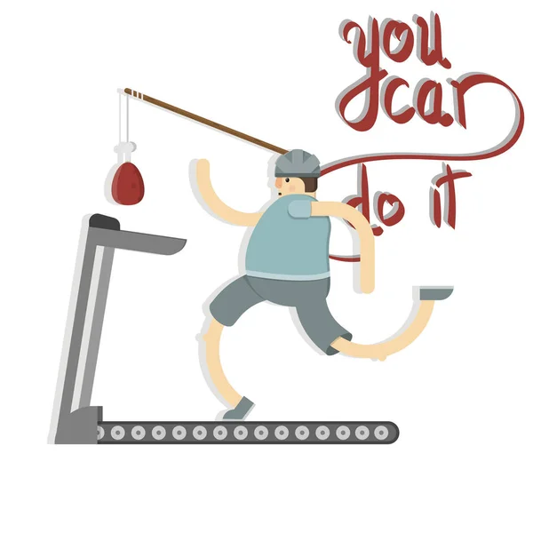 koşu bandı, bir atlet, gıda ve spor, vektör görüntü, komik çizgi film karakteri için motivasyon adam koşuyor